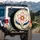 Six Petal Pink Flower Yellow Center Blue Leaves Botanical - Home Decor Gift Spare Tire Cover - 3