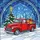 Vintage Red Pickup Truck Christmas Gifts Snowman - Winter Holiday Home Decor Stained Glass Suncatcher - 5