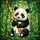 Cute Baby Panda Holding Bamboo Stalk in Dense Bamboo Forest - Wildlife Lover Gift Stained Glass Suncatcher - 5