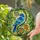 Blue Bird on Swirling Branch Mosaic Leaves - Home Decor Gift for Bird Lovers Stained Glass Suncatcher - 2