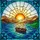Prominent Orange Sun Setting Mountain Lake Rowboat Scene - Home Decor Gift for Nature Lovers Stained Glass Suncatcher - 5