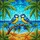 Blue Yellow Tit Birds Starfish Tropical Beach Scene - Home Decor Gift for Bird Lover Stained Glass Suncatcher - 5