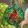 Red Cardinal Bird Amber Leaves Berries - Home Decor Gift for Bird Lover Stained Glass Suncatcher - 2