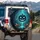 Menacing Black Jack-o'-Lantern Aqua Glowing Eyes Autumn Forest - Halloween Decor Spare Tire Cover - 3