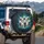Six White Terrier Dogs Green Blue Streaks Background - Travel Adventure Gift Spare Tire Cover - 3