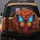 Blue Orange Butterfly Blossoms Green Foliage Gold Specks - Outdoor Wildlife Gift Spare Tire Cover - 5
