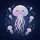 Stylized Friendly Smile Glowing Jellyfish Wavy Tentacles Stars Sparkles - Deep Ocean Lover Gift Spare Tire Cover - 6