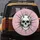 Pastel Pink Black White Aged Skull Bared Teeth Spikes Studs - Vehicle Decor Gift Spare Tire Cover - 6