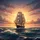Magnificent Three-Masted Clipper Ship Ocean Waves Sunset Sky - Outdoor Adventure Gift Spare Tire Cover - 6