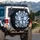 Light Blue Satin Bows Classic Loops White Polka Dots Black Background - Home Decor Gift Spare Tire Cover - 3