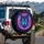 Neon Magenta Blue Wolf Head Glowing Eyes Cyberpunk - Sci-Fi Lover Gift for Auto Enthusiast Spare Tire Cover - 3