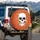 White Sculpted Skull Black Eye Sockets Stars - Halloween Holiday Celebration Gift Spare Tire Cover - 3
