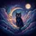 Black Cat Crescent Moon Celestial Stars - Home Decor Gift for Cat Lover Spare Tire Cover - 6