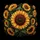 Deep Velvety Black Background Vibrant Sunflower Botanical Foliage Stems - Garden Lover Gift Spare Tire Cover - 6