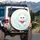 White Persian Cat Emerald Eyes Pink Bow Florals Bubbles Paws Extended Dust Motes - Cat Lover Gift Spare Tire Cover - 3