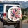 Fuchsia Navy Terracotta Botanical Leaves Color Blocks Scattered Dots - Home Decor Gift Spare Tire Cover - 3
