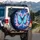 Iridescent Blue Morpho Butterfly Pink Cosmos Flowers - Wildlife Lover Gift Spare Tire Cover - 3