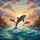 Dolphins Leaping Ocean Waves Sunset Tropical Plants - Wildlife Lover Gift for Dolphin Lover Spare Tire Cover - 6