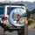 Brown Bear Guitarist Camper Snow Mountains - Camping Lifestyle Gift Spare Tire Cover - 3