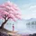 Ancient Cherry Blossom Tree Kimono Figure Lake Shore Scene - Home Decor Gift Spare Tire Cover - 6
