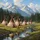 Decorated Teepees Mountain River Forest Scene - Outdoor Adventure Gift Spare Tire Cover - 6