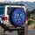 Electric Blue Tiger Head Glowing Eyes Luminous Stripes Jungle Foliage - Wildlife Lover Gift Spare Tire Cover - 3