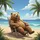 Grizzly Bear Lounging Beach Chair Tropical Scene - Wildlife Lover Gift Spare Tire Cover - 6