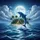 Blue Dolphin Leaping Moonlit Ocean Tropical Island - Wildlife Lover Gift Spare Tire Cover - 6