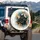 Black Cats Wide-Open Yellow Eyes Teal Ochre Orange Field - Outdoor Decor Gift for Cat Lover Spare Tire Cover - 3