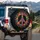 Floral Peace Sign Blossoms Leaves Midnight Black Background - Boho Lifestyle Home Decor Gift Spare Tire Cover - 3