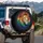 Lion Head Rainbow Mane Black Background - Wildlife Lover Gift Spare Tire Cover - 3