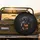Rottweiler Puppy Head Tilt Black Tan Fur Deep Black Background - Pet Owner Gift Spare Tire Cover - 2