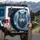Piercing Blue Eyes Wolf Head Snow Dusted Fur Arctic Forest Scene - Wildlife Lover Gift Spare Tire Cover - 3
