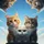 Curious Domestic Cats Tabby Calico Blue Sky Clouds - Pet Lover Gift Spare Tire Cover - 6