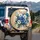 Cerulean Blue Orange White Abstract Floral - Home Decor Gift for Art Lovers Spare Tire Cover - 3