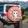 White Tabby Cat Daisy Garden Coral Pink Floral - Cat Lover Home Decor Gift Spare Tire Cover - 3