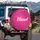 Blessed White Script Light Halo Hot Pink Metallic Rich Depth - Faith Lifestyle Gift Spare Tire Cover - 3