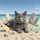British Shorthair Cat Tropical Beach Surfboards Seashells - Cat Lover Gift Spare Tire Cover - 6