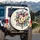 White Tropical Flowers Crimson Ochre Blooms Dark Teal Foliage - Home Decor Gift Spare Tire Cover - 3