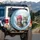 Tabby Cats Pink Beanie Blue Collar Round Glasses Frosty Snowy Landscape - Cat Lover Gift Spare Tire Cover - 3