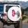 Gray Tabby Cat Pink Butterfly Hot Pink Splatters Organic Patterns - Wildlife Lover Gift Spare Tire Cover - 3