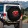 Floating Glossy Red Hearts Pink Outline Hearts White Bokeh Shimmer Black Background - Love Gift Spare Tire Cover - 3
