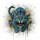Snarling Blue Leopard Fangs Black Spots Gold Ink Splatter White Gray - Wildlife Lover Gift Spare Tire Cover - 6