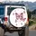 Pink Monarch Butterflies Pink Flowers White Backdrop - Garden Lover Gift for Women Spare Tire Cover - 3
