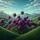 Purple Spherical Flowers Green Meadow Blue Sky - Garden Theme Vehicle Decor Spare Tire Cover - 6