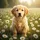 Fluffy Golden Retriever Puppy White Daisy Wild Green Foliage Sunlit Meadow - Dog Lover Gift Spare Tire Cover - 6