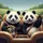 Two Pandas Driving Golden Steering Wheel Upholstered Car Seating - Wildlife Lover Gift Spare Tire Cover - 6