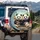 Two Pandas Driving Golden Steering Wheel Upholstered Car Seating - Wildlife Lover Gift Spare Tire Cover - 3