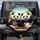 Two Pandas Driving Golden Steering Wheel Upholstered Car Seating - Wildlife Lover Gift Spare Tire Cover - 1