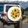 REALISTIC SUNFLOWERS GREEN LEAVES VINTAGE SCRIPT PARCHMENT - GARDEN LOVER GIFT Spare Tire Cover - 3